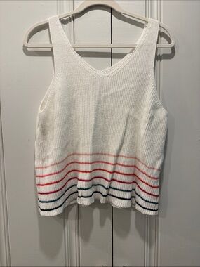 Carve Designs Cream Knit V-Neck Tank with Coral and Navy Stripes